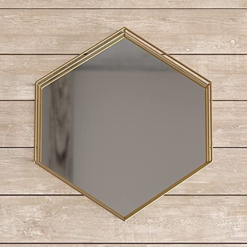 Hexagonal Golden Glass Tray with Mirror Base