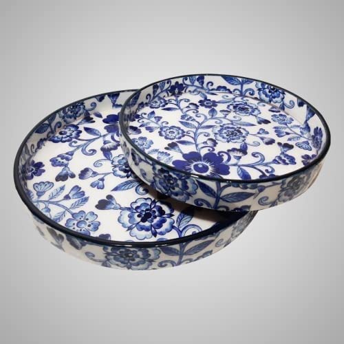 Round Rosewood Blue Serving Trays, Pack of 2