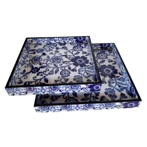Square Rosewood Blue Serving Trays, Pack of 2